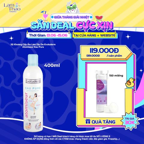  [DEAL 13/6 - 15/6 MUA XỊT KHOÁNG 400ML TẶNG 1 BTT YUSACHI 150M] Xịt Khoáng Cấp Ẩm Làm Dịu Da Evoluderm Atomiseur Eau Pure 