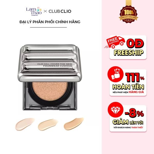 Phấn Nước Che Phủ Khuyết Điểm Kiềm Dầu Cho Da Dầu Clio Kill Cover The New Founwear Cushion SPF 50+ PA+++ [KÈM LÕI REFILL] (Phiên Bản Giới Hạn Padding Case)