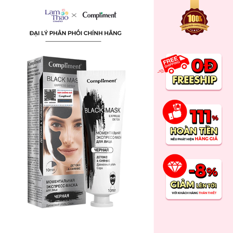  Mặt Nạ Than Hoạt Tính Kiềm Dầu Hỗ Trợ Giảm Mụn Đầu Đen Compliment Black Mask Detox 