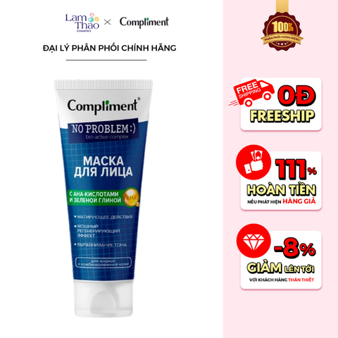  Mặt Nạ Đất Sét Làm Sạch Sâu, Hỗ Trợ Giảm Mụn Đầu Đen Compliment No Problem Face Mask 
