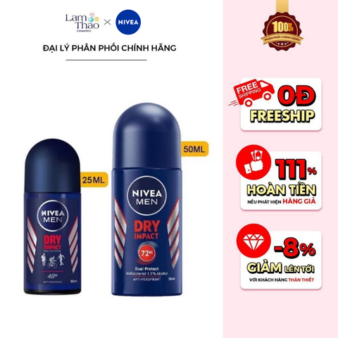  Lăn Khử Mùi Cho Nam Khô Thoáng Nivea Men 48H Dry Impact Plus 
