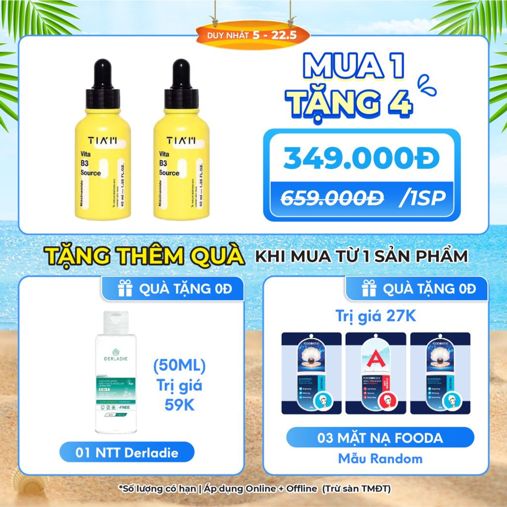 [Tặng 01 NTT Derladie 50ml + 03 Mặt Nạ Fooda] Tinh Chất Phục Hồi Da Sáng Khỏe Sau Mụn Giảm Thâm Nám Tiam Vita B3 Source Serum