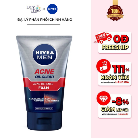  Sữa Rửa Mặt Giảm Nhờn Mụn Cho Nam Nivea Men Acne Oil Clear Foam 