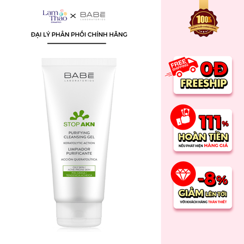  Gel Rửa Mặt Cho Da Dầu Mụn Laboratorios BABE Stop AKN Purifying Cleansing Gel 