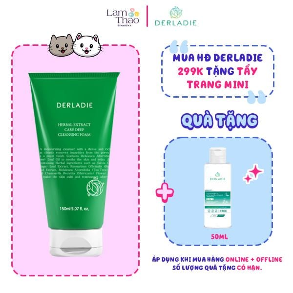 [HĐ DERLADIE 299K TẶNG NTT 50ML] Sữa Rửa Mặt Tràm Trà Cho Da Dầu Mụn Derladie Herbal Extract Care Deep Cleansing Foam