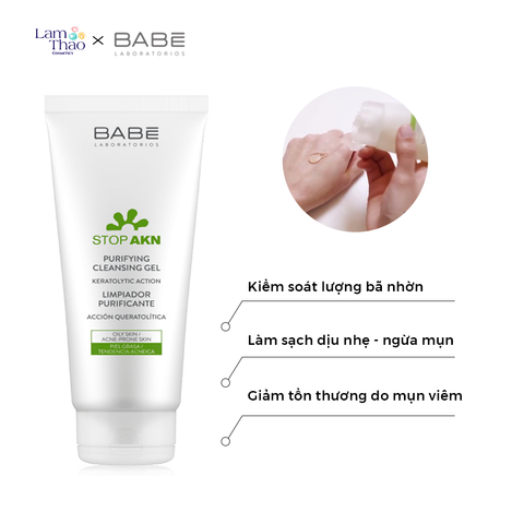  Gel Rửa Mặt Cho Da Dầu Mụn Laboratorios BABE Stop AKN Purifying Cleansing Gel 
