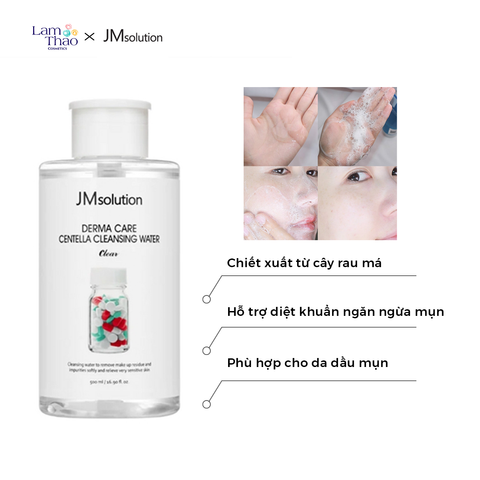  Nước Tẩy Trang Chiết Xuất Rau Má Cho Da Dầu Mụn JM Solution Derma Care Centella Cleansing Water Clear 