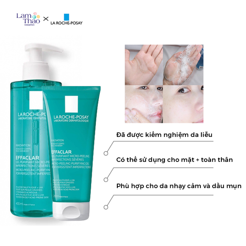  Gel Rửa Mặt Và Tắm Giúp Giảm Mụn La Roche-Posay Effaclar Micro-Peeling Purifying Gel 
