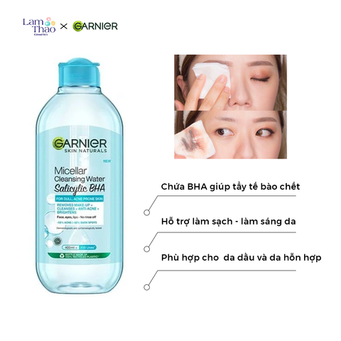  Nước Tẩy Trang Da Dầu Mụn Garnier Micellar Cleansing Salicylic BHA Water For Oily AcneProne Skin New 