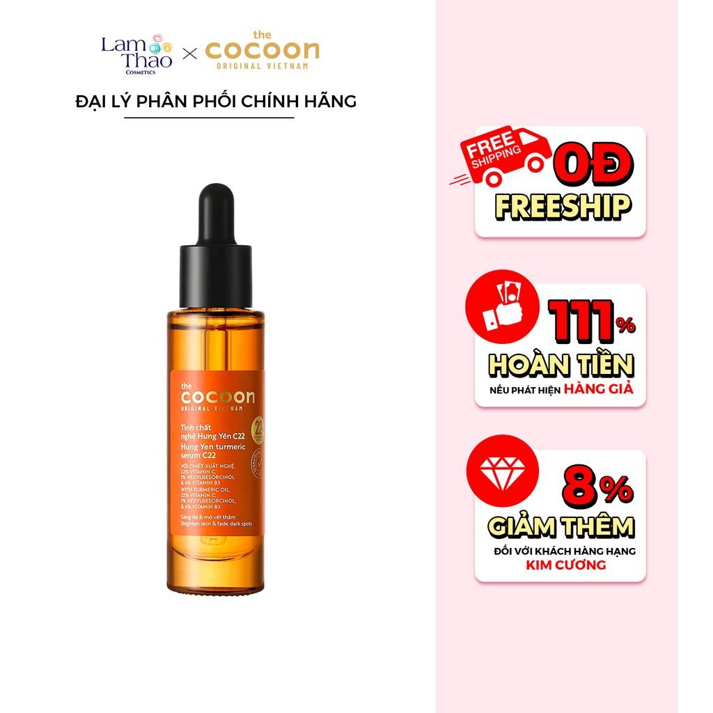 [HĐ COCOON TỪ 299K TẶNG 1 SON DƯỠNG COCOON] [HĐ COCOON TỪ 399K TẶNG 1 SỮA CHỐNG NẮNG COCOON 5ML] Tinh Chất Nghệ Hưng Yên Cocoon Turmeric Serum x2.2 - 22% Vitamin C