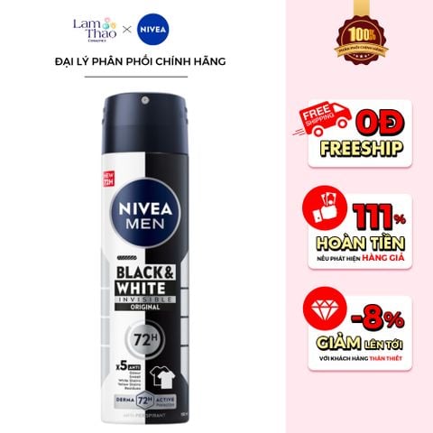  Xịt Khử Mùi Ngăn Vệt Ố Vàng Vượt Trội Nivea Men Invisible For Black & White 72H Anti-Perspirant Spray 
