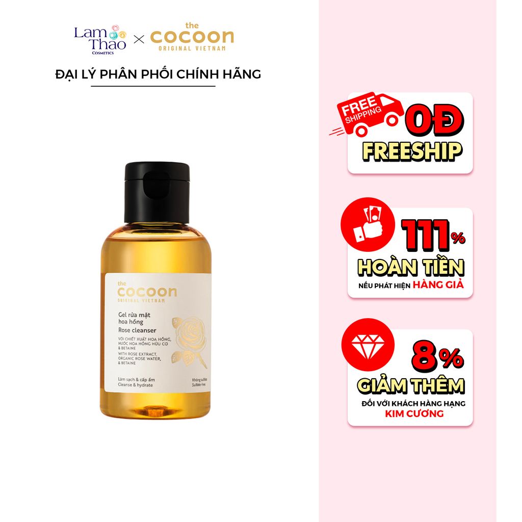 [HĐ COCOON TỪ 299K TẶNG 1 SON DƯỠNG COCOON] [HĐ COCOON TỪ 399K TẶNG 1 SỮA CHỐNG NẮNG COCOON 5ML]  Gel Rửa Mặt Chiết Xuất Từ Hoa Hồng Cocoon Rose Cleanser