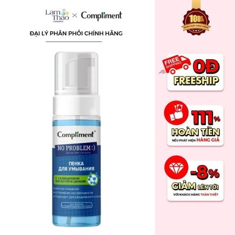  Sữa Rửa Mặt Tạo Bọt Kiềm Dầu Hỗ Trợ Giảm Mụn Compliment No Problem BHA - ZinC - B5 
