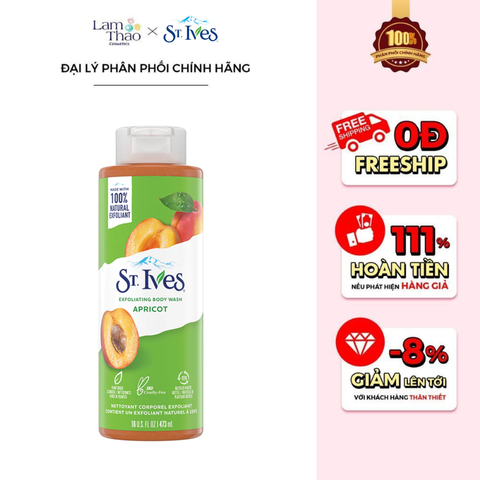  [MUA 2 SP ST.IVES BẤT KÌ TẶNG 1 GẤU BÔNG CAPYBARA]  Sữa Tắm Tẩy Da Chết Hương Mơ St.ives Exfoliating Body Wash Apricot ( Mẫu Mới) 