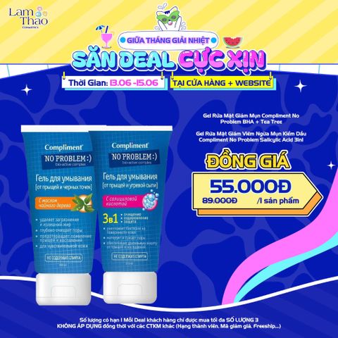  [DEAL 13/6 - 15/6 GIÁ SỐC] Gel Rửa Mặt Giảm Mụn Compliment No Problem BHA + Tea Tree 