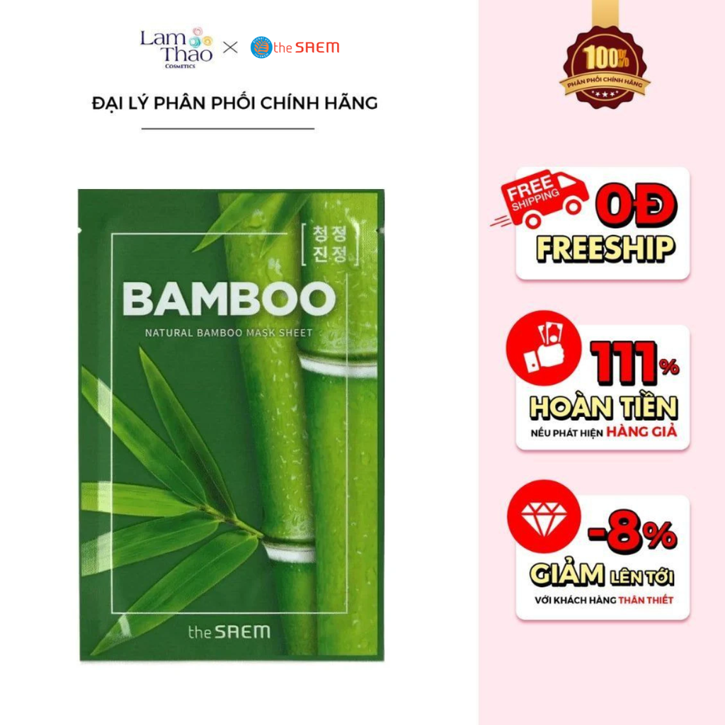 Mặt Nạ Giấy Tre Hỗ Trợ Dưỡng Trắng Giữ Ẩm The Saem Natural Bamboo Mask Sheet