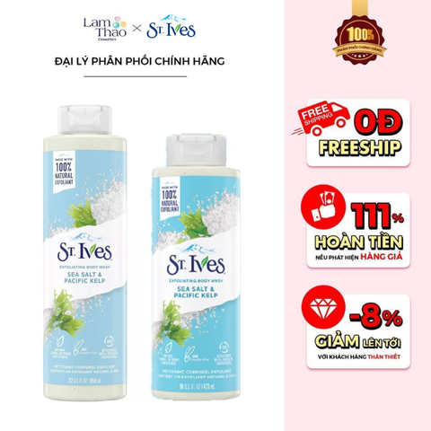  [MUA 2 SP ST.IVES BẤT KÌ TẶNG 1 GẤU BÔNG CAPYBARA]  Sữa Tắm Loại Bỏ Da Chết St.Ives Purifying Sea Salt & Pacific Kelp Exfoliating Body Wash (Mẫu Mới) 