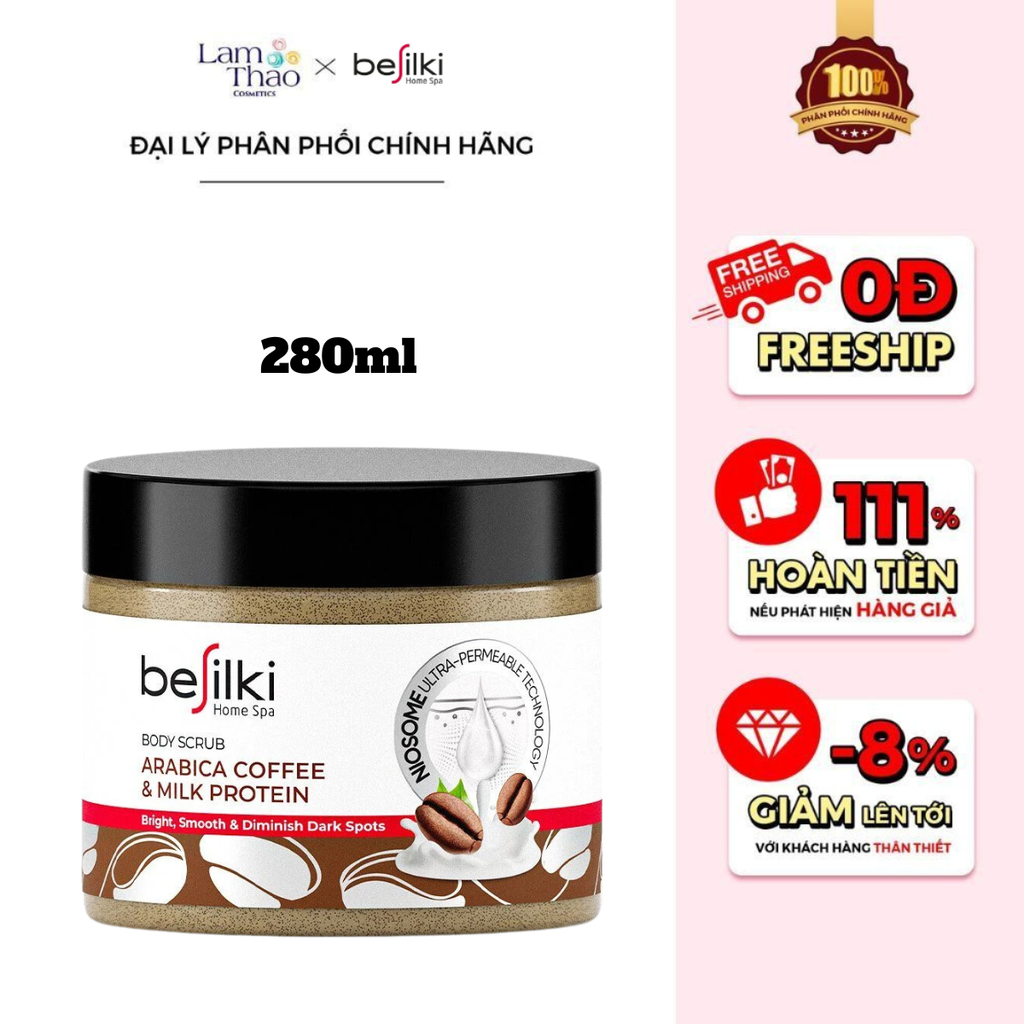 Tẩy Tế Bào Chết Hỗ Trợ Sáng Da Chiết Xuất Cafe Arabiaca Và Tinh Chất Sữa Besilki Arabiaca Coffee & Milk Protein Body Scrub