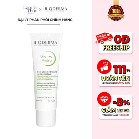 Kem Dưỡng Ẩm Giảm Khô Căng, Bong Tróc Da Mụn Da Bioderma Sebium Hydra 