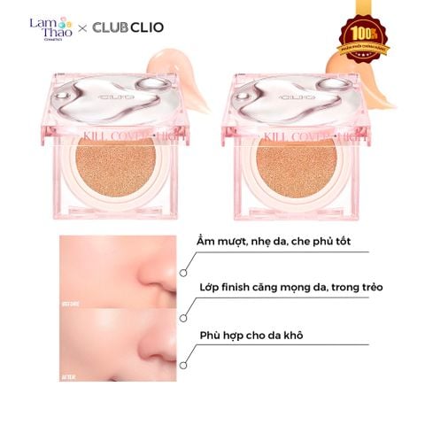  Phấn Nước Che Phủ Khuyết Điểm Cho Da Khô Clio Kill Cover High Glow Cushion SPF50+ PA++++ ( Phiên Bản Giới Hạn )[KÈM LÕI REFILL] 