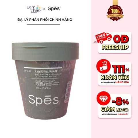  Tẩy Tế Bào Chết Da Đầu Bùn Núi Lửa Kiềm Dầu Mạnh Spes Sea Salt And Volcanic Mud Cream For Cool And Oil Control Hair 