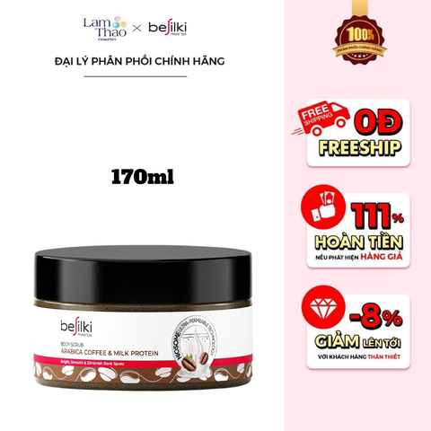  Tẩy Tế Bào Chết Hỗ Trợ Sáng Da Chiết Xuất Cafe Arabiaca Và Tinh Chất Sữa Besilki Arabiaca Coffee & Milk Protein Body Scrub 