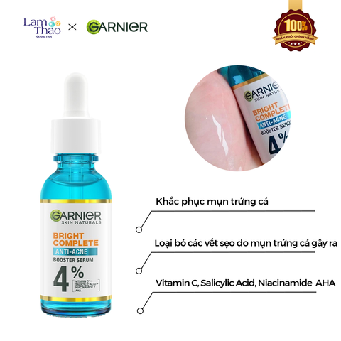  Tinh Chất Giảm Mụn Mờ Thâm Cho Da Dầu Mụn Garnier Bright Complete Anti-Acnes Booster Serum 