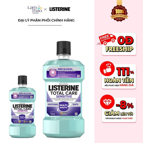  Nước Súc Miệng Cho Răng Nhạy Cảm Không Cay Listerine Total Care Sensitive Soothing Taste 