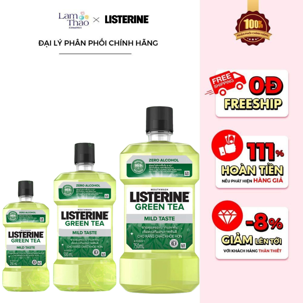 Nước Súc Miệng Listerine Trà Xanh Ngừa Sâu Răng Natural Green Tea