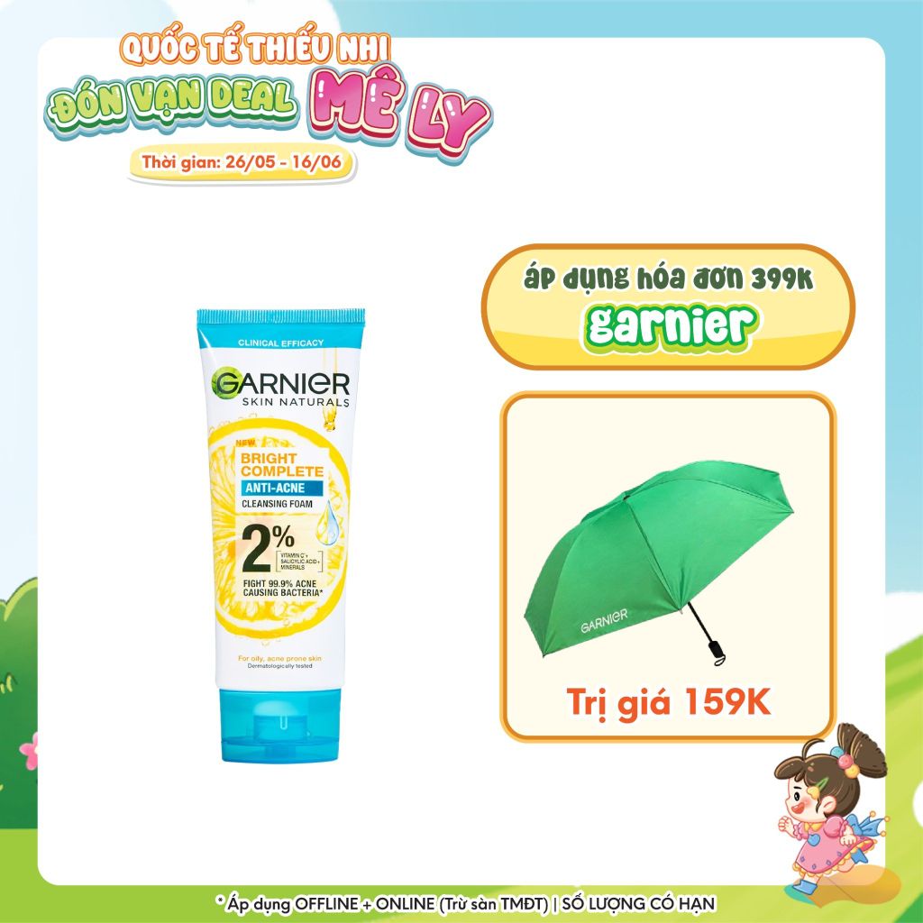 [HĐ 399K TẶNG 1 DÙ GARNIER] Sữa Rửa Mặt Ngăn Ngừa Mụn Garnier Skin Naturals Bright Complete Anti-Acne Cleansing Foam