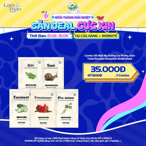  [DEAL 13/6 - 15/6 COMBO 5 MIẾNG GIÁ SỐC] [MUA COMBO 10 MIẾNG/ 75K]Mặt Nạ Dưỡng Da Pretty Skin Total Solution Essential Sheet Mask 