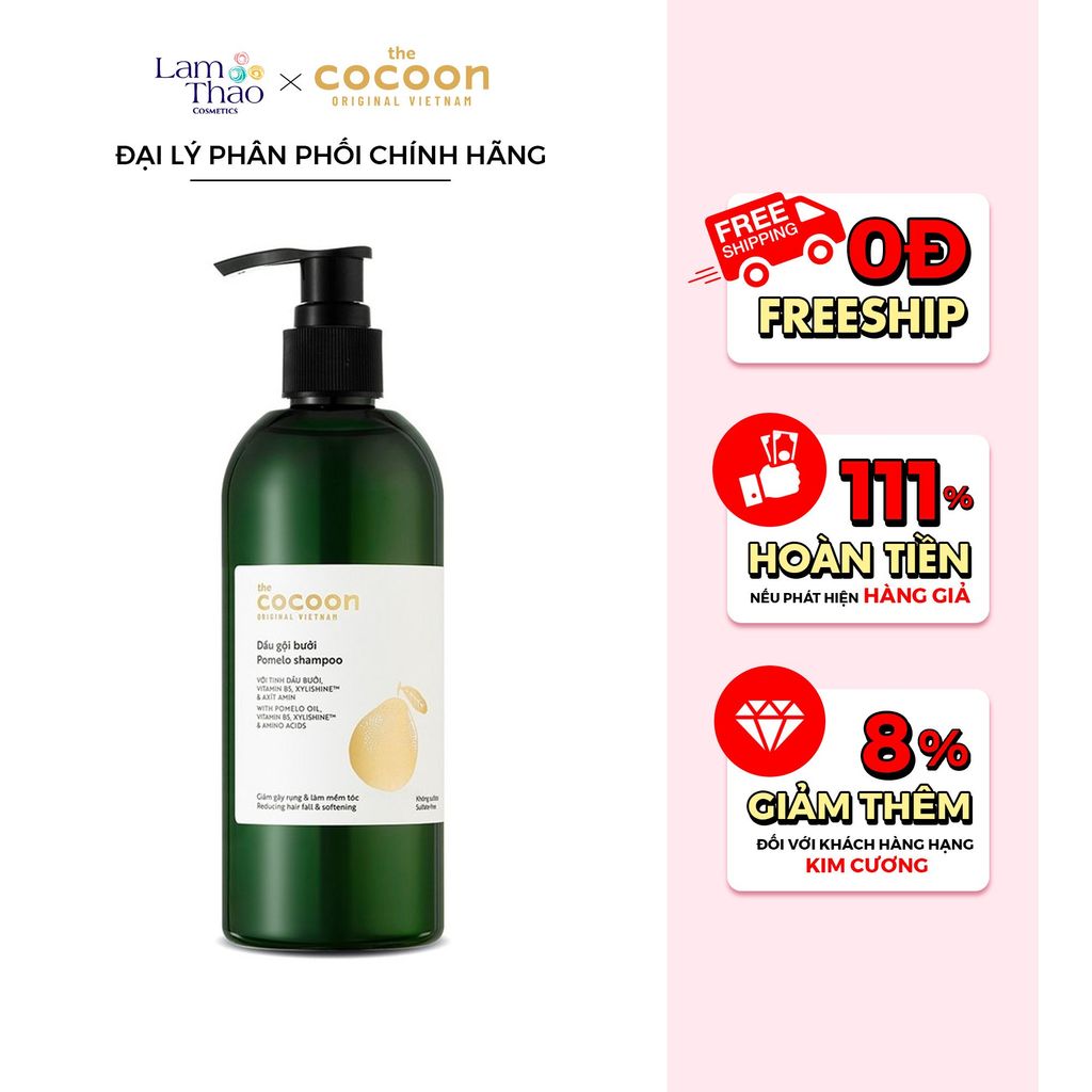 [HĐ COCOON TỪ 299K TẶNG 1 SON DƯỠNG COCOON] [HĐ COCOON TỪ 399K TẶNG 1 SỮA CHỐNG NẮNG COCOON 5ML]  Dầu Gội Bưởi Giảm Gãy Rụng Tóc Cocoon Pomelo Shampoo