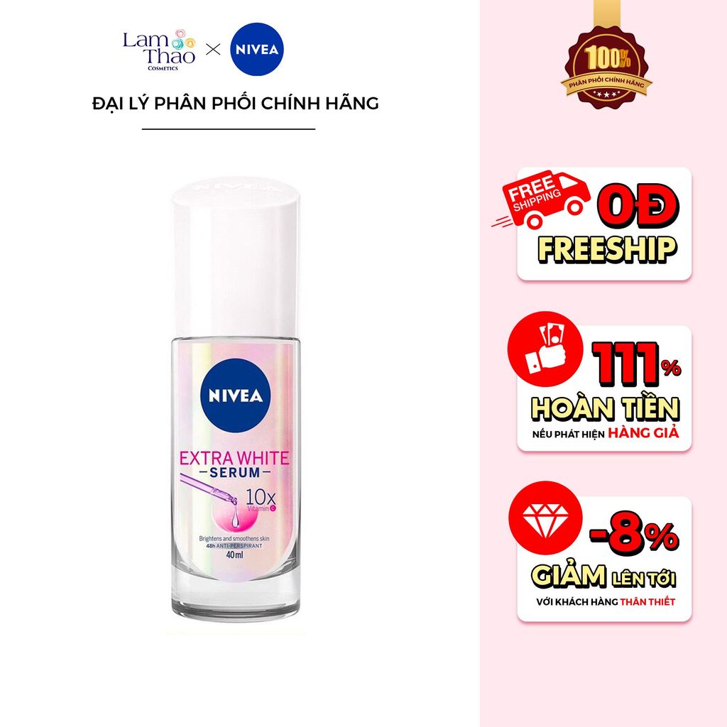 Lăn Khử Mùi Hỗ Trợ Làm Trắng Mịn Vùng Dưới Cánh Tay Nivea Extra Bright Serum 40ml