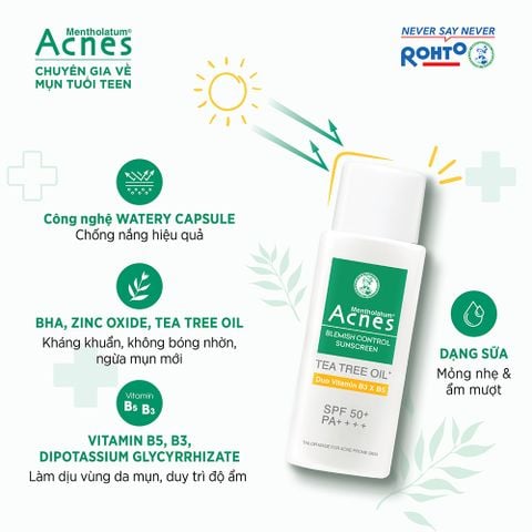  Sữa Chống Nắng Hỗ Trợ Ngăn Ngừa Mụn Cho Da Mụn, Nhạy Cảm Acnes Blemish Control Sunscreen 