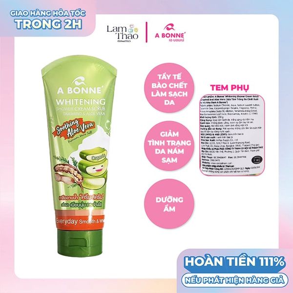 Kem Tẩy Tế Bào Chết Làm Sáng Da A Bonne Whitening Shower Cream Scrub Tamarind & Aloe Vera