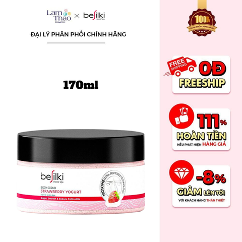  Tẩy Tế Bào Chết Hỗ Trợ Sáng Mịn, Hỗ Trợ Giảm Viêm Nang Lông Chiết Xuất Từ Sữa Chua Dâu Tây Besilki Strawberry Yogurt Body Scrub 