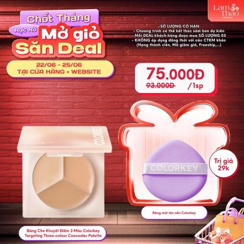  [DEAL 22/6 - 25/6 TẶNG 1 BÔNG MÚT COLORKEY] Bảng Che Khuyết Điểm 3 Màu Colorkey Targeting Three-colour Concealer Palette 