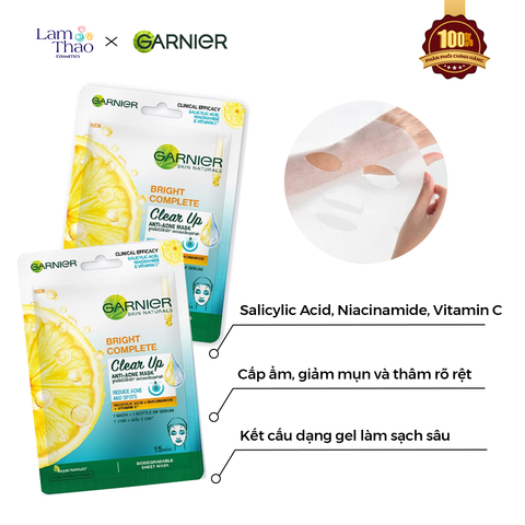  Mặt Nạ Tinh Chất Giảm Mụn Ngừa Thâm Garnier Bright Complete Clear Up Anti Acne Mask 