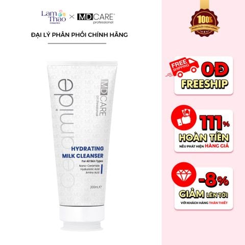  [TẶNG BTT BEFOU OVERSIZE 50 MIẾNG] [HĐ MD CARE 499K TẶNG 01 TÚI DA] Sữa Rửa Mặt Dịu Nhẹ Và Cấp Ẩm Cho Da Nhạy Cảm MD CARE Hydrating Milk Cleanser 