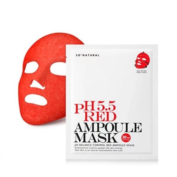 (DATE 11/2024) Mặt Nạ Cấp Ẩm Cân Bằng Da Cho Da Mụn So'Natural pH 5.5 Red Ampoule Mask 30ml