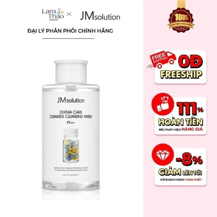 [TẶNG 1 MASK FOODA THƯỜNG] Nước Tẩy Trang Cho Da Khô, Da Thường JM Solution Derma Care Ceramide Cleansing Water Clear