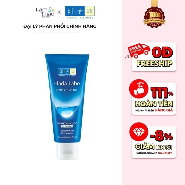 Kem Rửa Mặt Sạch Sâu, Dưỡng Sáng Da Hada Labo Perfect White Tranexamic Acid Cleanser