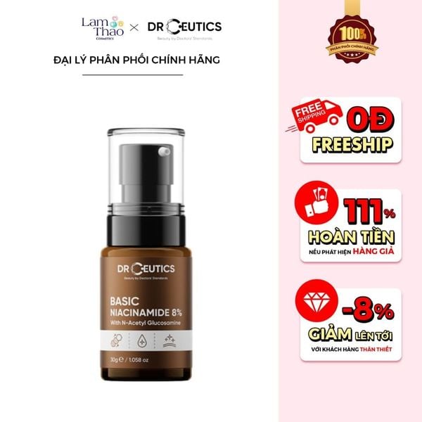 Tinh Chất Hỗ Trợ Giảm Thâm Sáng Da & Kiềm Dầu DrCeutics Basic Niacinamide 8% With N-Acetyl Glucosamine