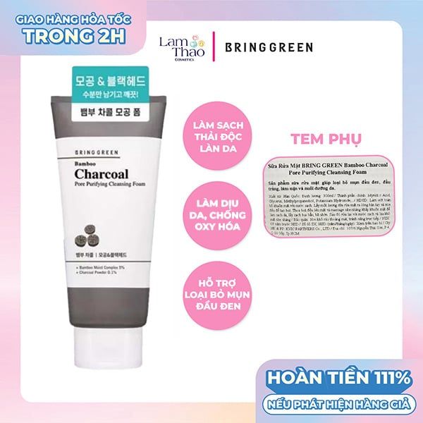 Sữa Rửa Mặt Than Hoạt Tính Bring Green Bamboo Charcoal Pore Purifying Cleansing Foam