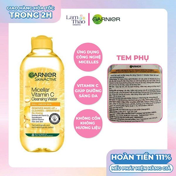 Nước Tẩy Trang Làm Sáng Da Garnier Micellar Cleansing Water Vitamin C