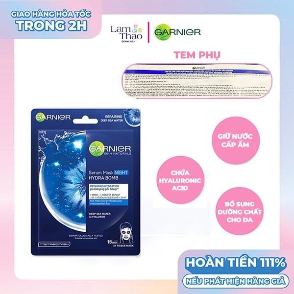 Mặt Nạ Tinh Chất Nước Biển Sâu Cấp Ẩm Ban Đêm Garnier Hydra Bomb Repairing Hydration Serum Mask Night