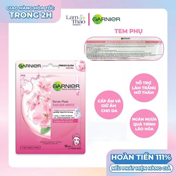 Mặt Nạ Tinh Chất Hoa Anh Đào Dưỡng Sáng, Mờ Thâm Garnier Sakura White Pinkish Glow Hydration Serum Mask