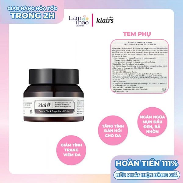 Tẩy Tế Bào Chết Làm Sạch Mụn Đầu Đen Klairs Gentle Black Sugar Facial Polish