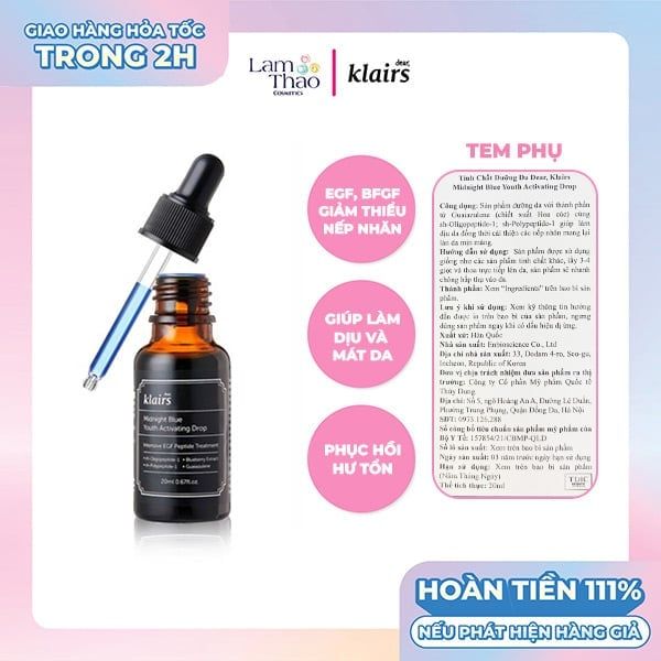 Tinh Chất Phục Hồi Da Klairs Midnight Blue Youth Activating Drop 20ml