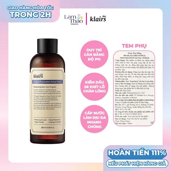 Nước Hoa Hồng Klairs Supple Preparation Facial Toner 180ml